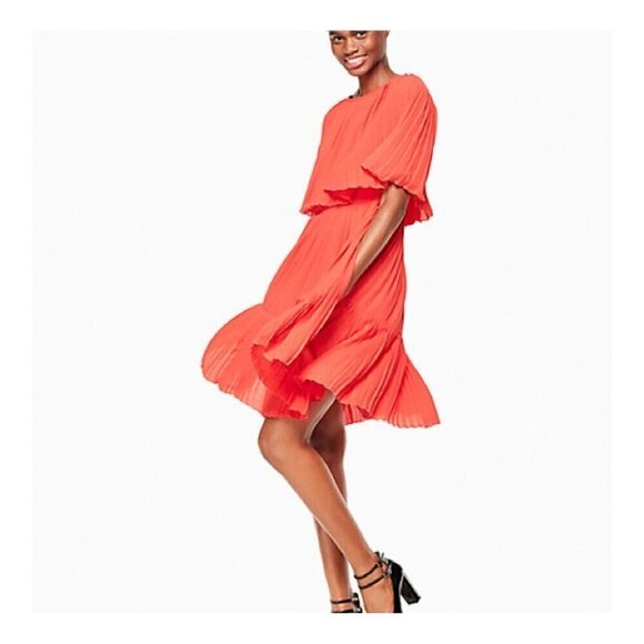 KATE SPADE Pleated Cape Dress Red - Picture 2 of 6